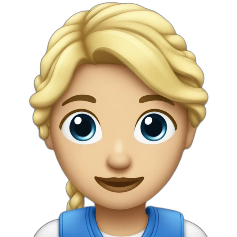 Una chica con un teléfono móvil de color azul emoji