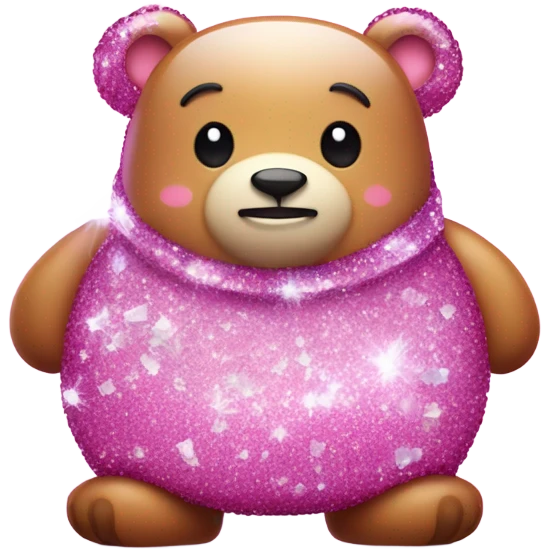Pink sparkly fat bear standing with crystals and glitter  emoji