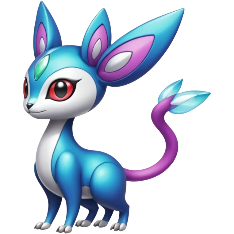 Shiny Colorful glowing glossy smooth soft silky Futuristic Cyber-Vernid-Trico-Meloetta-Latias-Koraidon-Peppercat-Protogen-Pokémon-Digimon-Fakémon-fusion-hybrid-creature emoji
