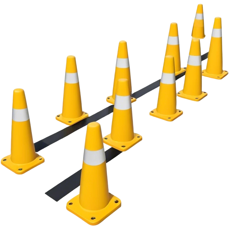 A boundary marked by a series of warning bollards lined up in a row, creating a clear division, with caution signs emphasizing the restricted area emoji