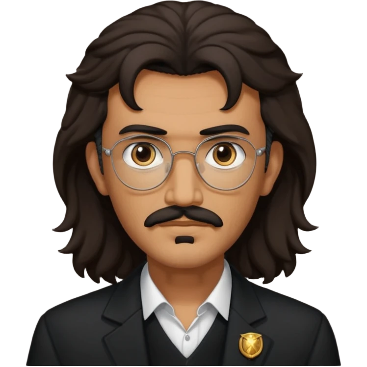 Tedros from The Idol with dark brown long hair and thin mustache, tan skin, black outfit emoji