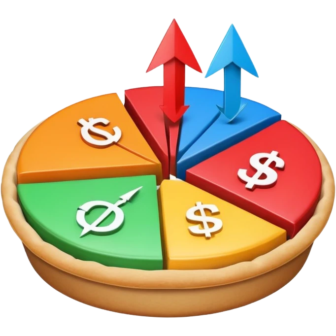 pie chart with arrows and a dollar sign emoji