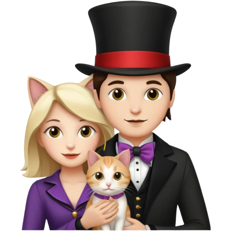 magician couple and their pet cat emoji