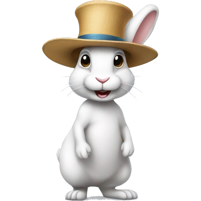 rabbit stands on two legs with a hat emoji