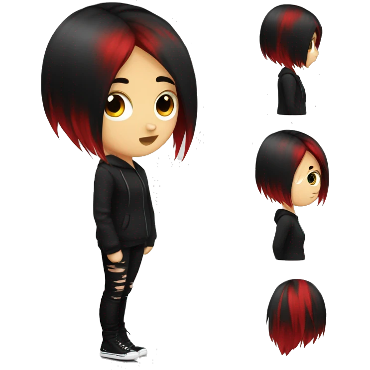 Emo girl with red and black hair emoji