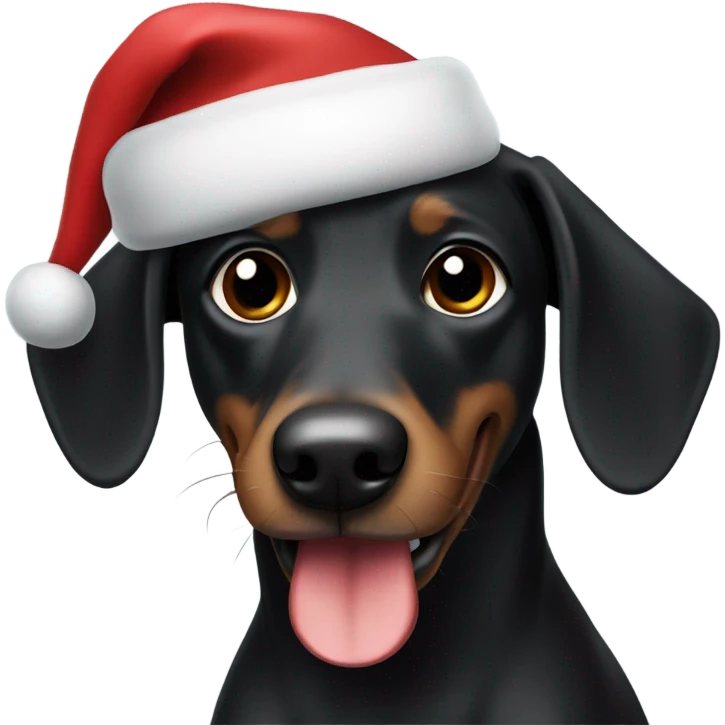 Black weenie dog wearing Santa hat  emoji