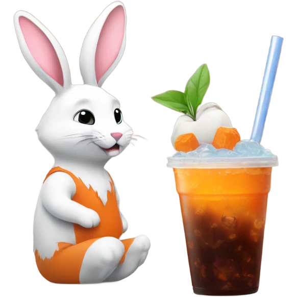  bunny and fox drinking Boba  emoji