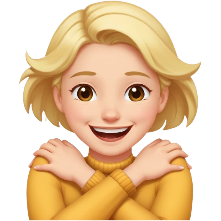 Girl crossing her arms in her neck while laughing  emoji