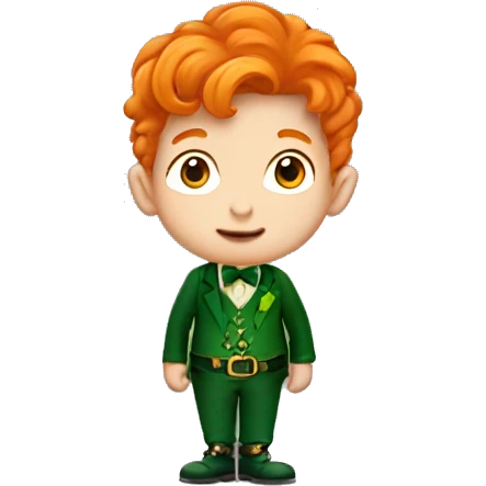Short boy with orange hair wearing a leprechaun suit  emoji