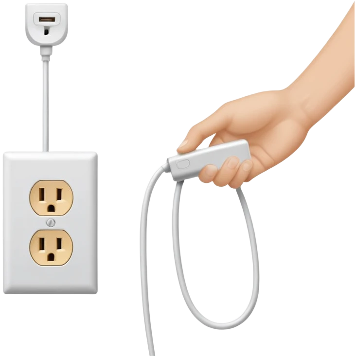 hand plugging a cord into a wall outlet emoji, symbolizing electrical installation, clear and simple style emoji