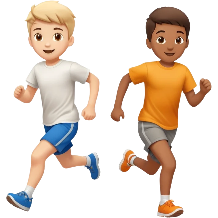 two children running together, happy and playful, motion blur emoji