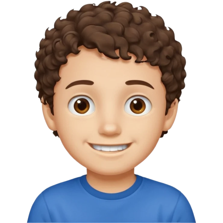 Boy with fair skin, short curly brown hair, brown eyes, smiling without showing his teeth.
 emoji