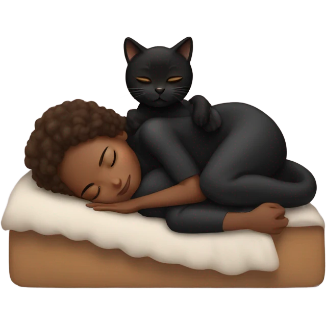 Black girl with brown hair sleeping next to black cat  emoji