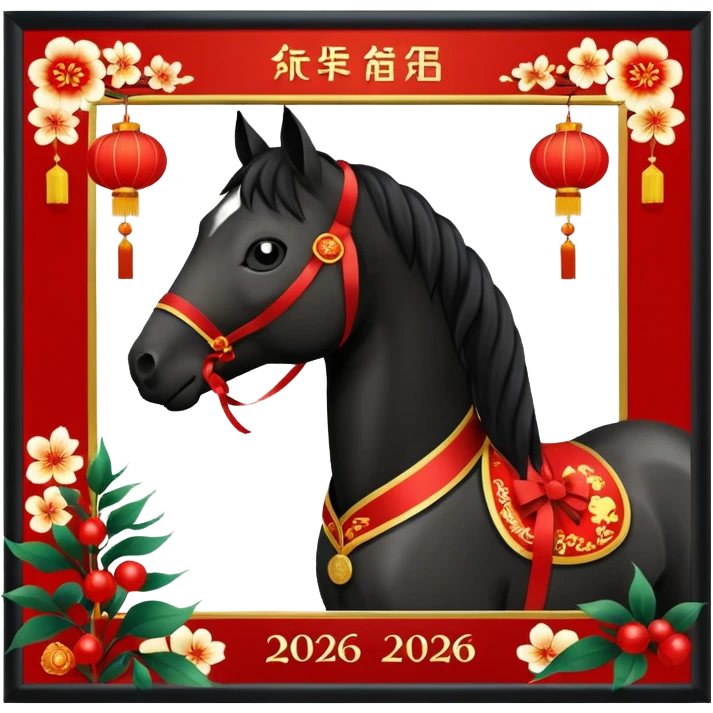 Chinese new year 马，我要有新年气氛的… 背景可以加屋子等吗… 可以加 新年快乐 2026 字眼吗 emoji