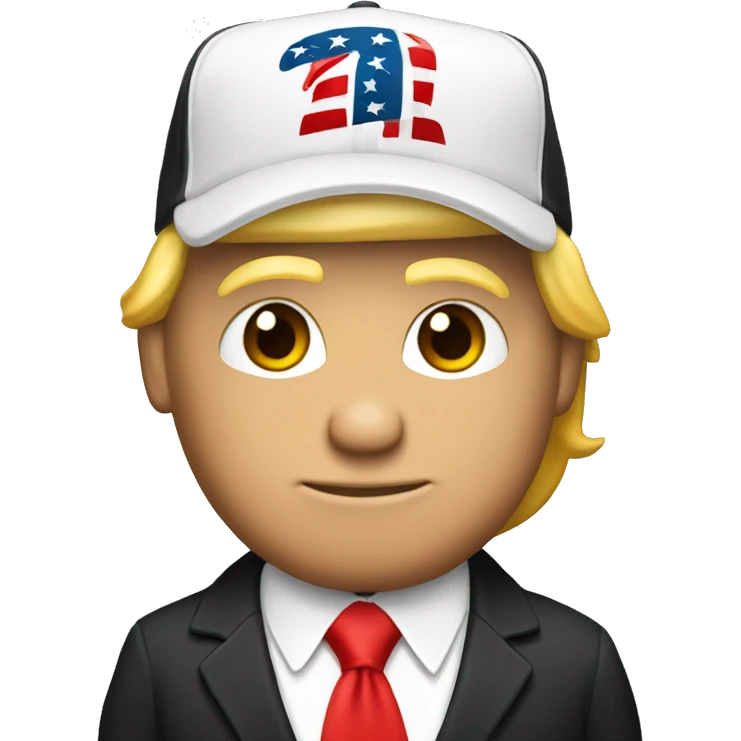 a single emoji of donald trump in a black suit, red tie, and red baseball cap emoji