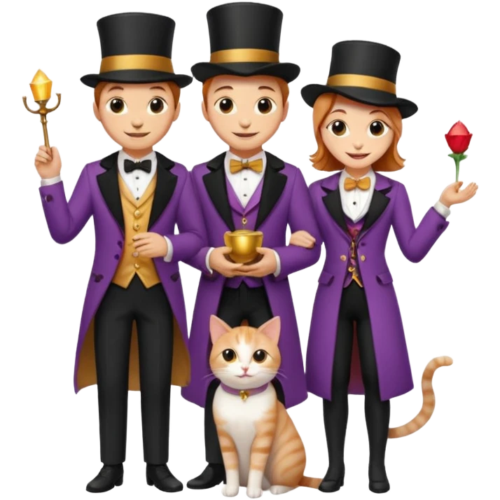 magician couple and their pet cat emoji