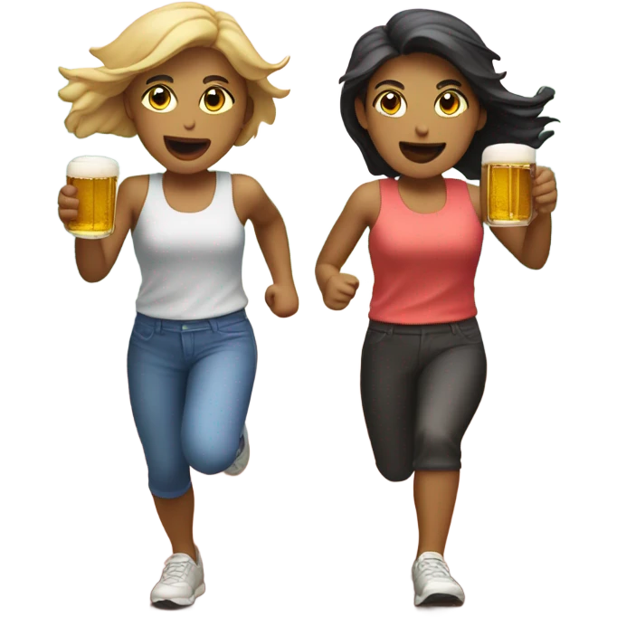 2 girls racing with sneakers on while holding beer in their hands  emoji