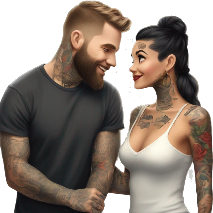 Romantic movie theater date for beautiful tattooed couple emoji