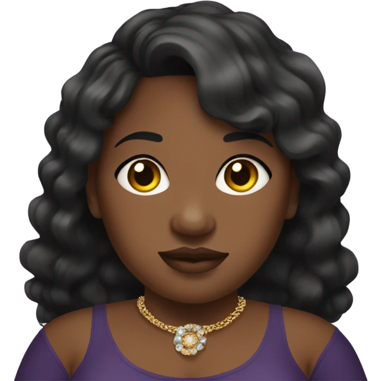 overweight medium toned dark haired black woman with jewelry indoors emoji