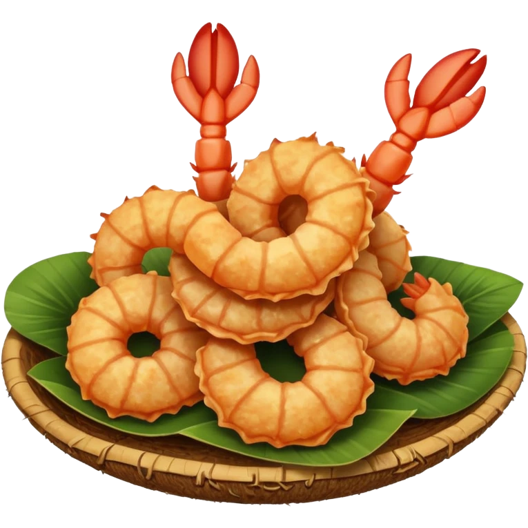 coconut shrimp, shrimp curled with crispy coconut breading, simple apple emoji style emoji