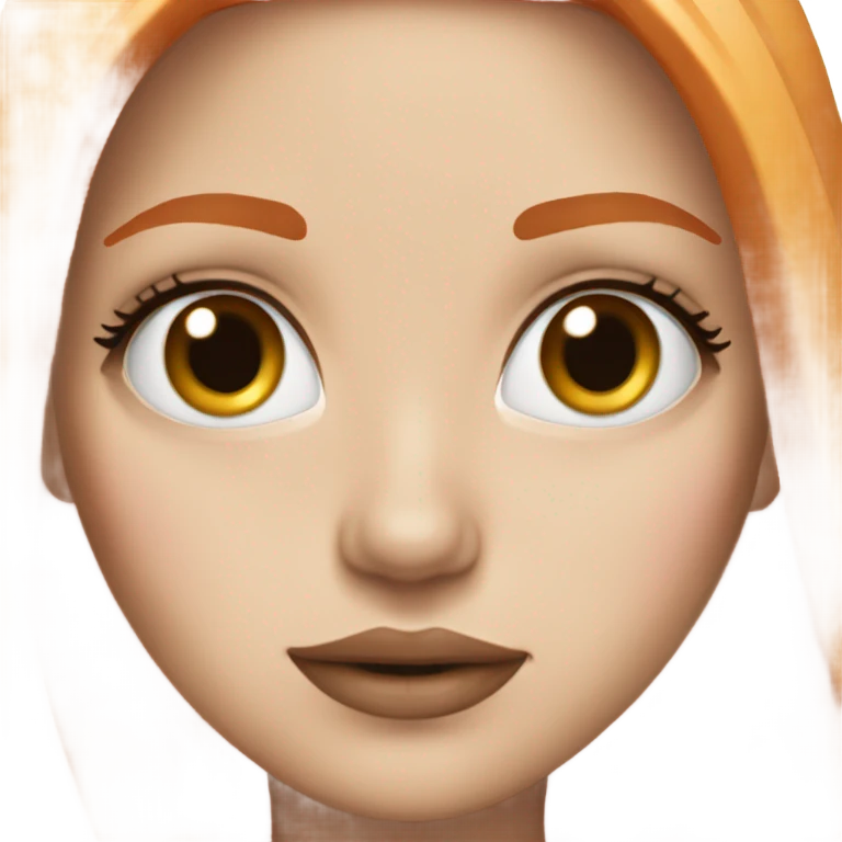 A girl has white skin, orange and straight hair. Also her eyes are brown. She has pink lipgloss emoji