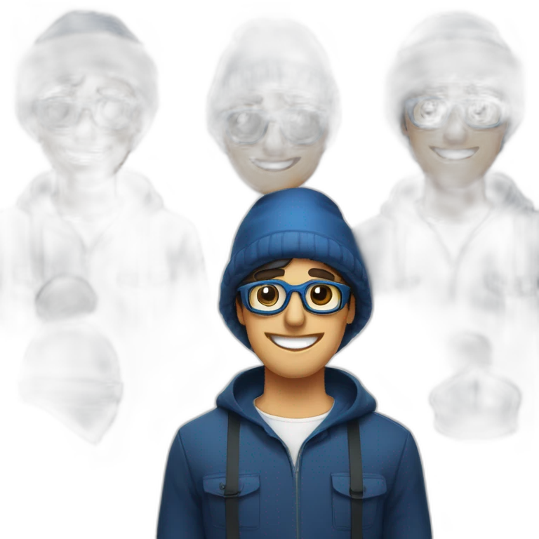 Homme cheveux noir lunette chemise bleu et bonnet de Noël emoji
