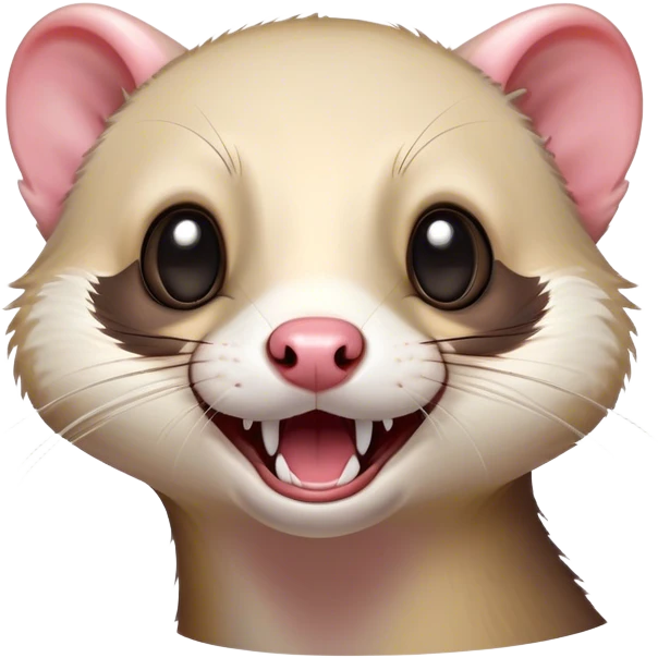 Cinematic Comical Ferret Portrait Emoji, Head tilted dramatically with an exaggeratedly shocked expression, featuring a slender, wiggly body and a distinct ferret head with a pointed snout and small ears, with wide, hilariously expressive eyes full of humorous disbelief, Simplified yet hilariously expressive features, highly detailed, glowing with a slightly sassy natural glow, high shine, dramatic yet playful, stylized with an air of quirky charm, soft glowing outline, capturing the essence of a meme-worthy ferret that looks ready to scamper into viral fame! emoji