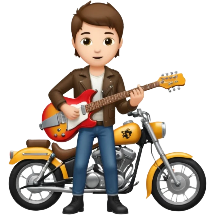 We're creating a quiz for a New Year's Eve team. The idea is that people have to guess which emoji belongs to which person from three emojis. Now it's up to you to make one whole emoji from the following  emojis.  🏍🎸🍻👦 emoji