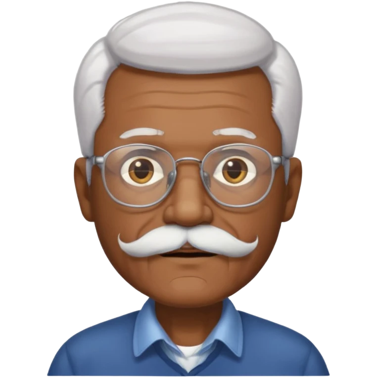 An elderly man emoji with medium-dark skin tone, white hair on the sides, glasses, light eyebrows, and a light white mustache and beard. emoji