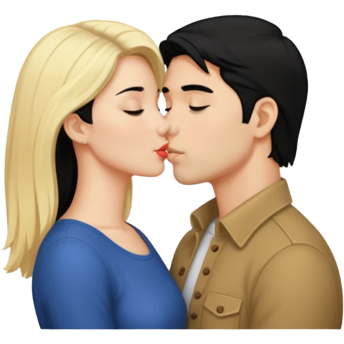 couple kissing black hair man blonde woman emoji