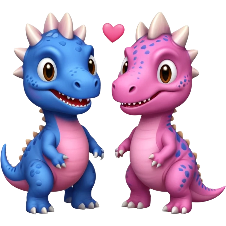 2 Dino one Triceratops cute pink kawei in love with one Blue t-Rex  emoji