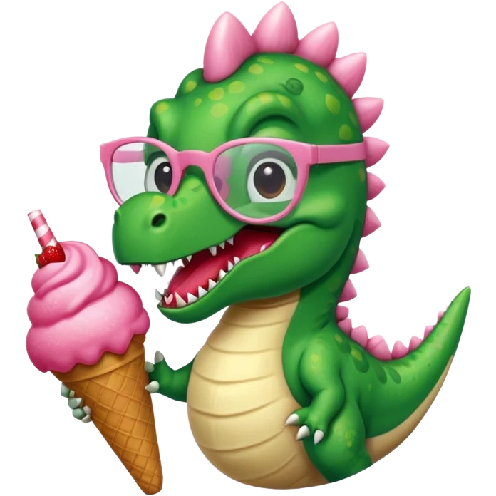 Un dinosaurio con lentes y un helado emoji