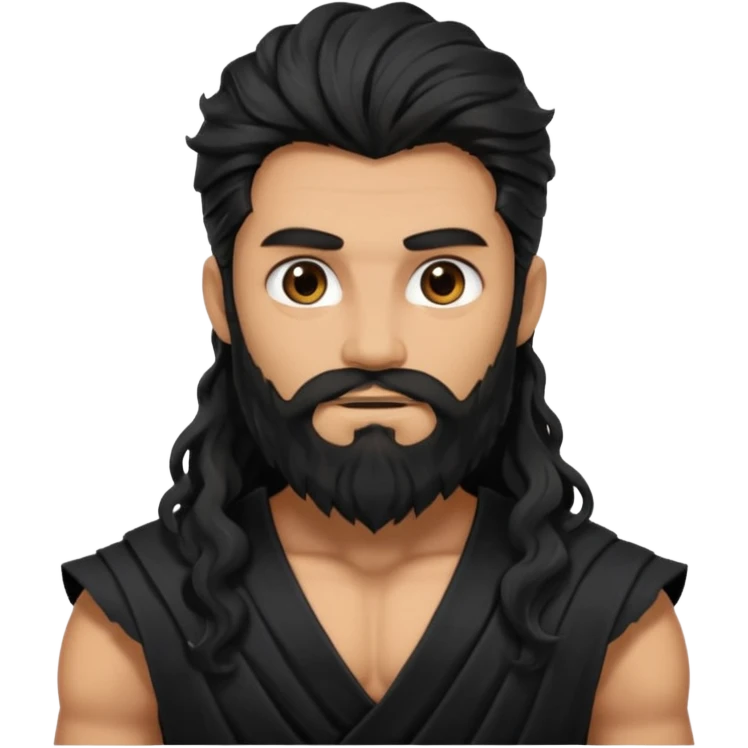 Hades from Olympus Gods with long black wavy hair and beard, black loincloth emoji