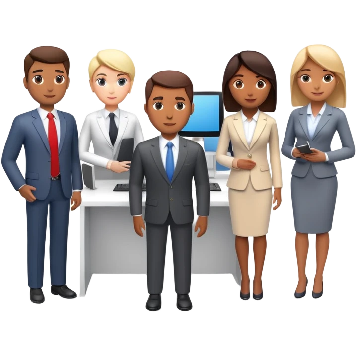 generate realistic detailed office with humans inside in 3d style emoji