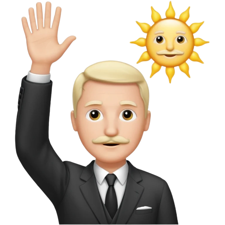 Adolf h , wearing suit and mustache small. Raising his hand to sun emoji