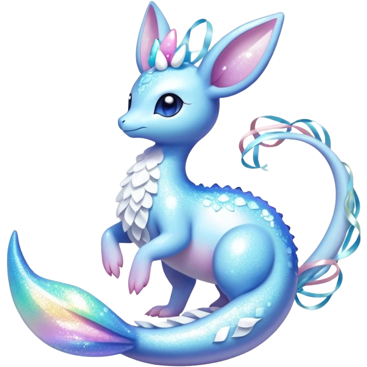 Shiny Exotic Colorful Ethereal Sparkly Sylveon-Lapras-Amaura-Aurorus-Fakémon-hybrid-creature (full body)  emoji