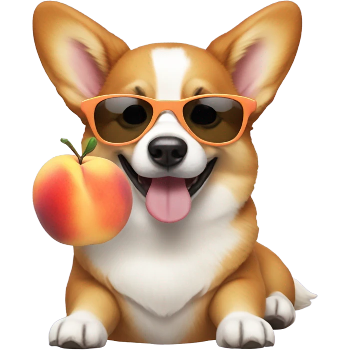 Cute corgi with sunglasses eating a peach emoji