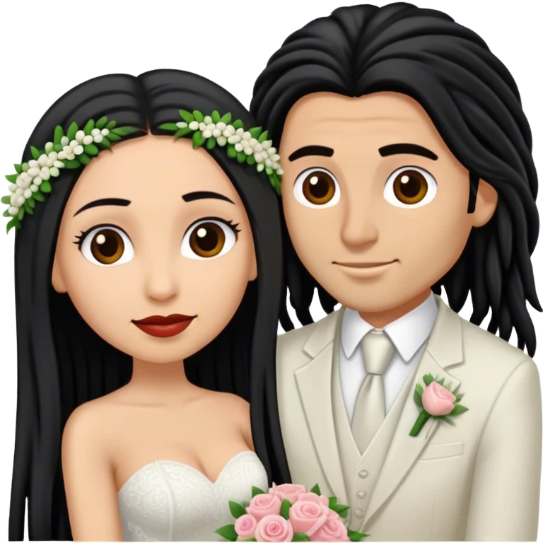hispanic women with long black hair and light skinned man with short dark brown dreads getting married  emoji