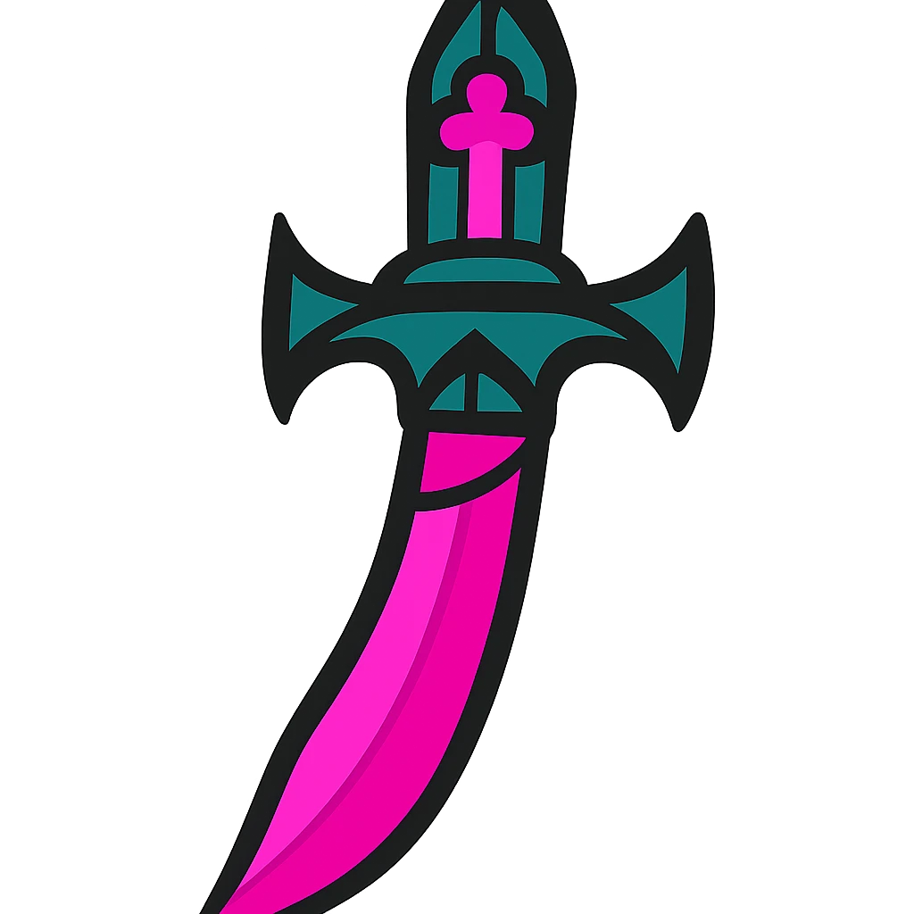 gothic knife with pink blade, vibrant toon style emoji