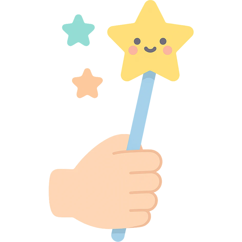 cute magic wand kawaii style in hand with stars emoji
