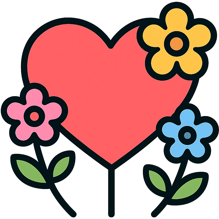 Mother's Day icon, heart and flowers, modern color icon style emoji