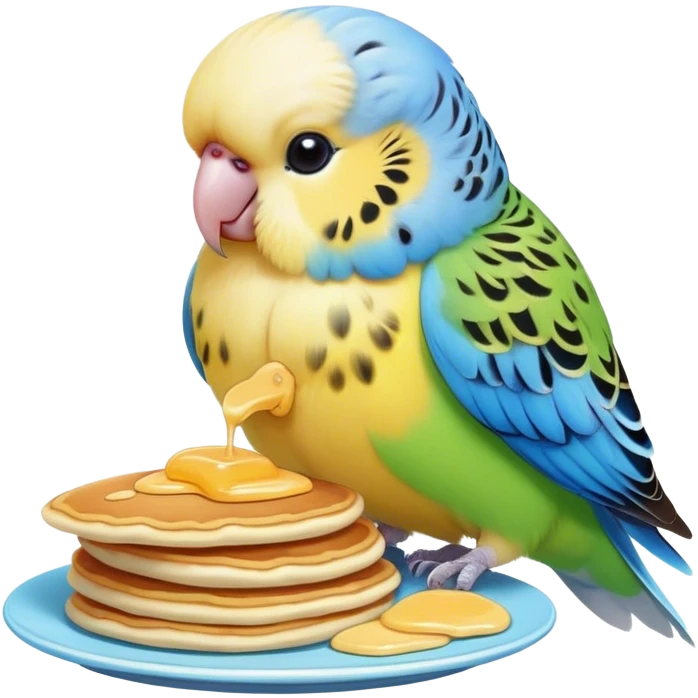 cute budgie eating cute flat pancakes emoji