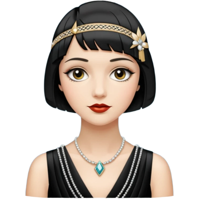 1920s woman, flapper style, short bob haircut, elegant dress, art deco influence emoji