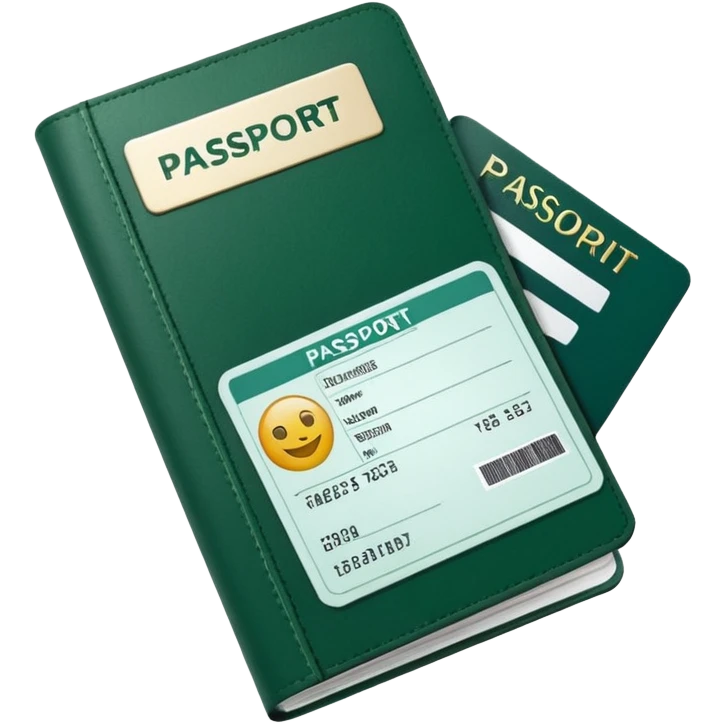 dark green passport with long white airline tickets sticking out, minimalist, emoji style emoji