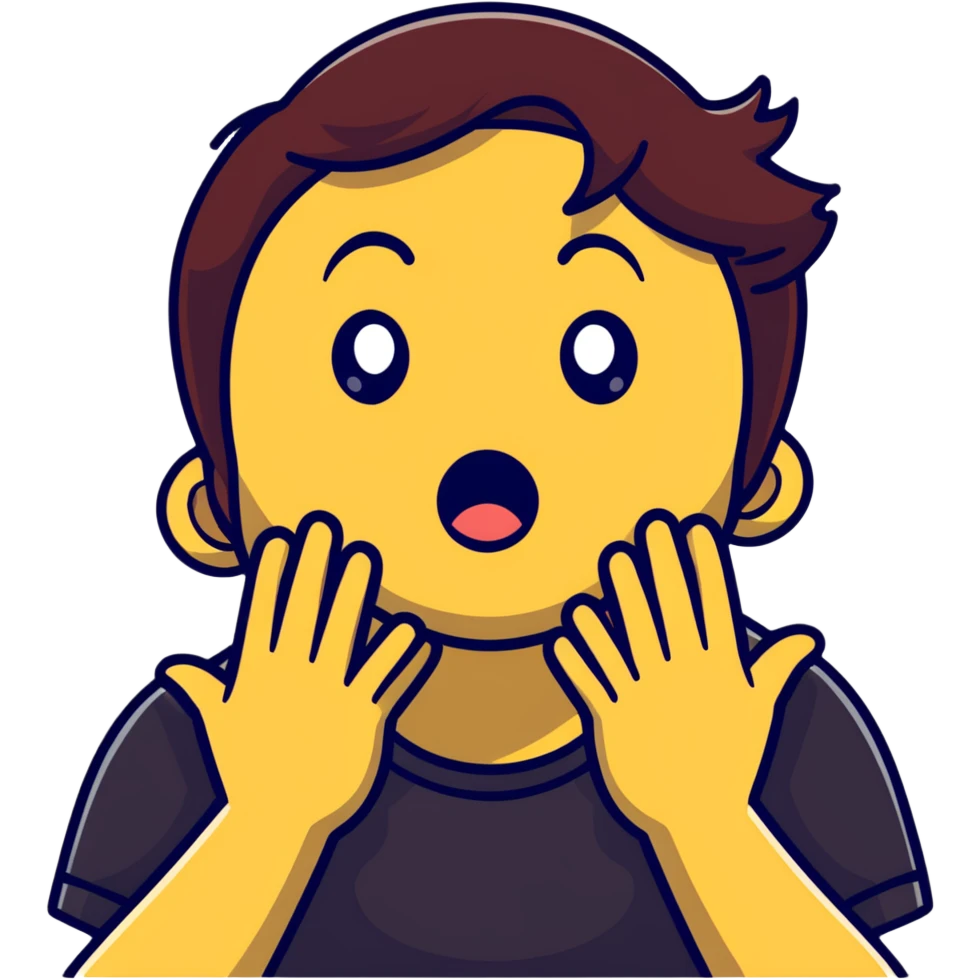 surprised face with hands on cheeks, 'what the freak' reaction emoji