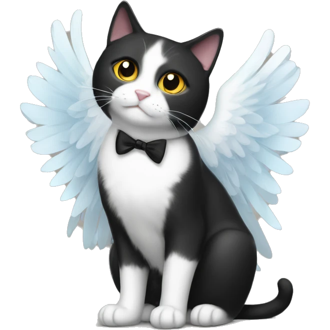 Tuxedo cat with angel wings emoji