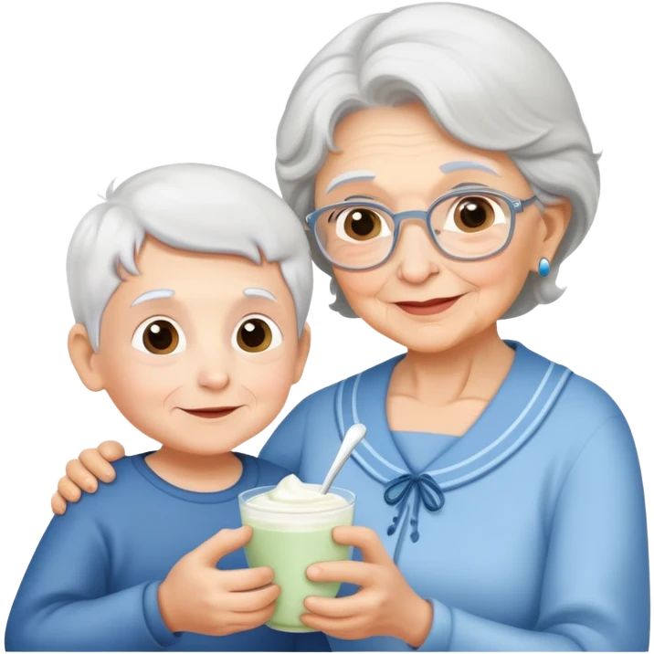 Grandmother offering yogurt to grandson emoji
