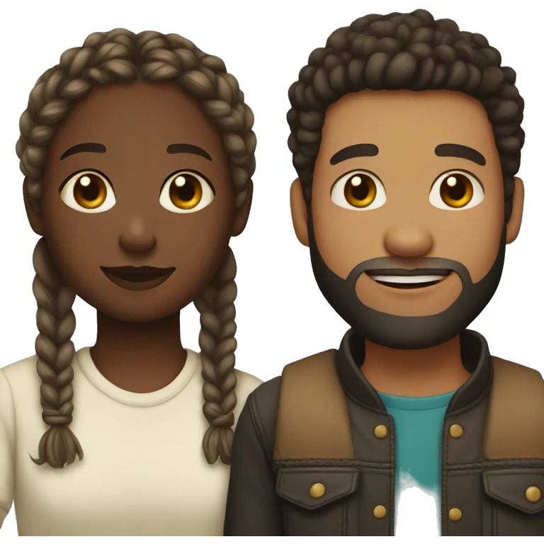 Couple ; black girl with braids and light skin boy with short curly hair and a short beard  emoji