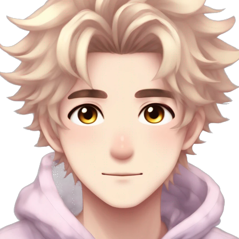 Gorgeous romantic hot attractive anime style modern anime shojo guy with pretty messy hair and colorful eyes and blushing face aesthetic trending style  pastelcore cottagecore kawaiicore emoji