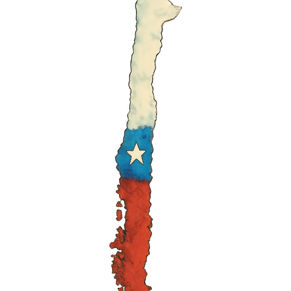 ghibli style Chile country map with flag colors emoji
